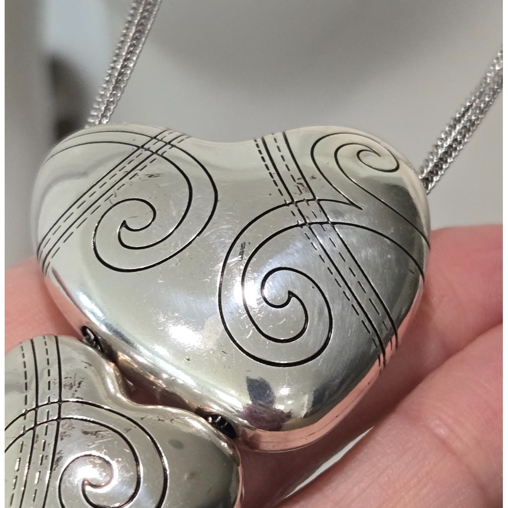 Brighton Atlantis Double Chain Necklace Hollow Puff Hearts‎ Slides 34" Length - Picture 6 of 9
